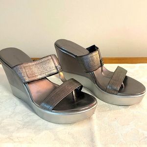 BCBG silver wedge shoe